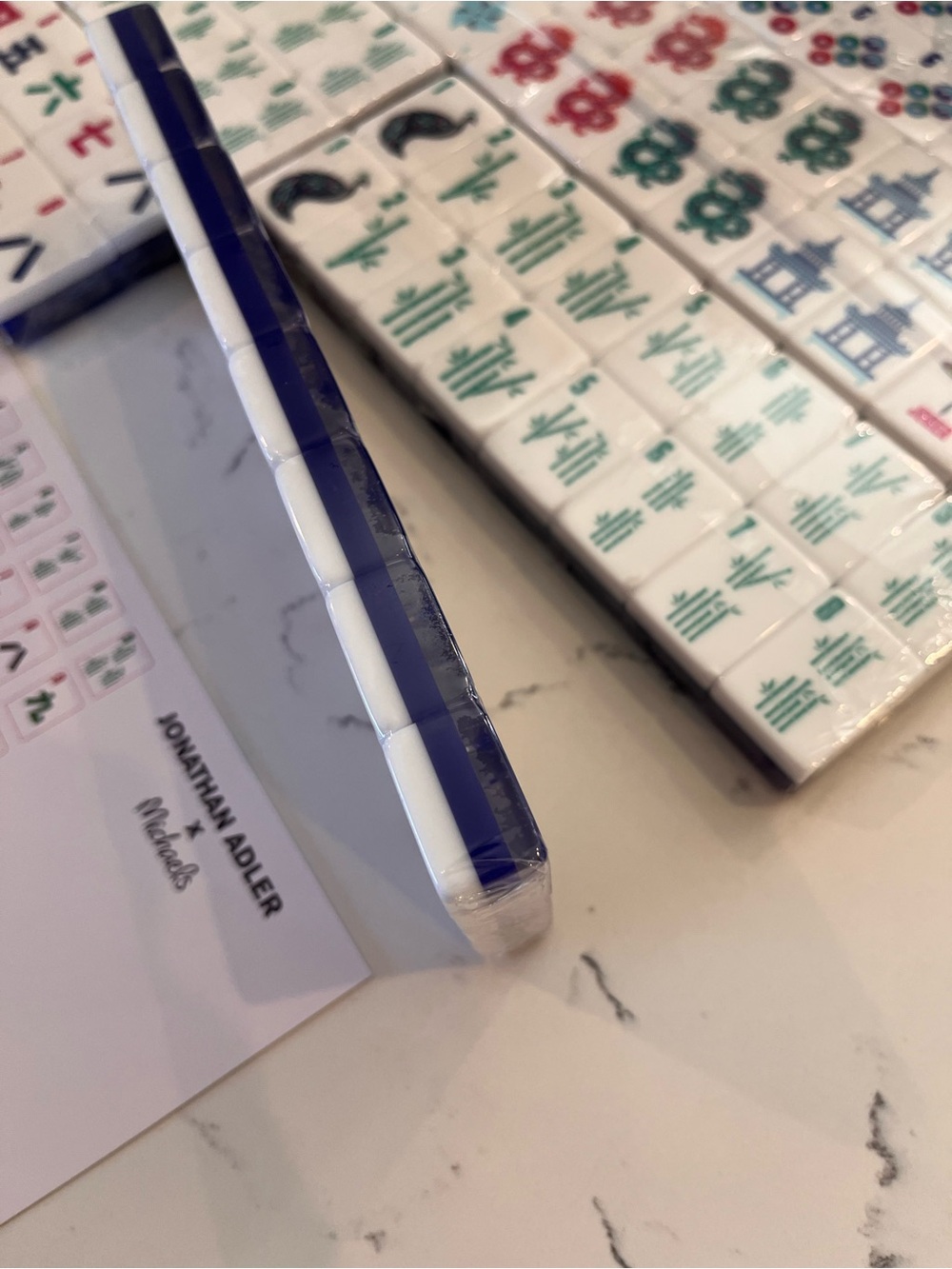 NWT Jonathan Adler Mahjong Tile Set w/ Matching Tassel Tile Bag Blue Teal & Dice - Picture 12 of 12